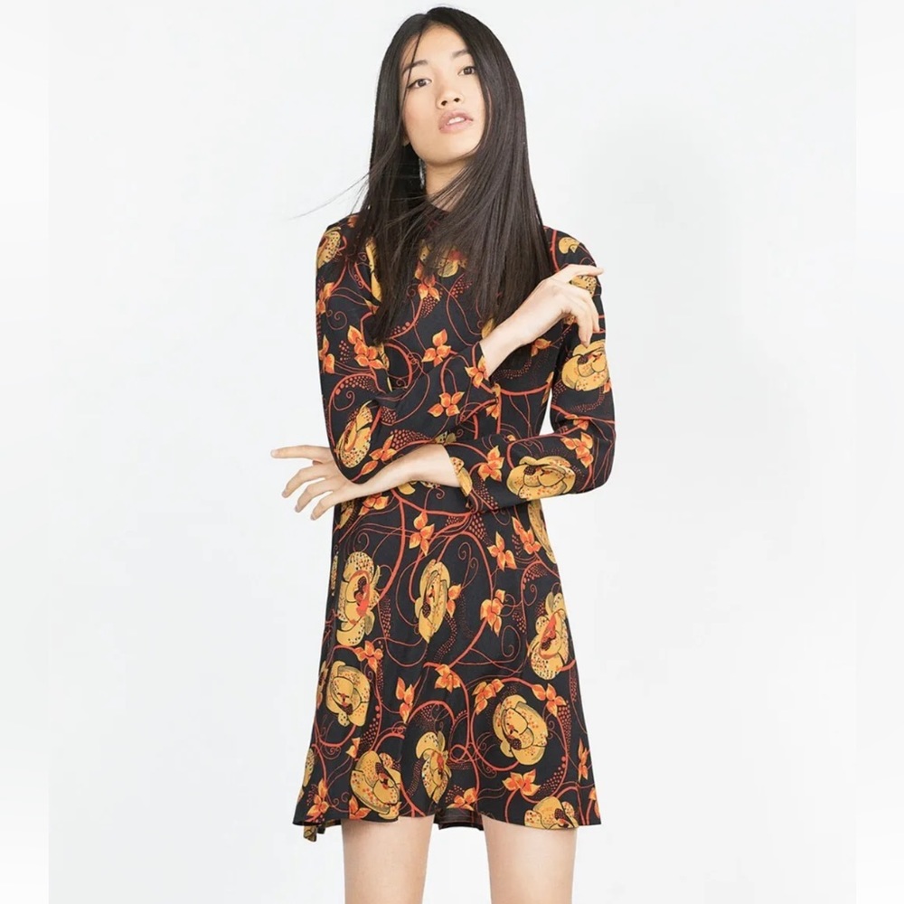 Zara Floral Printed Flounce Dress XS